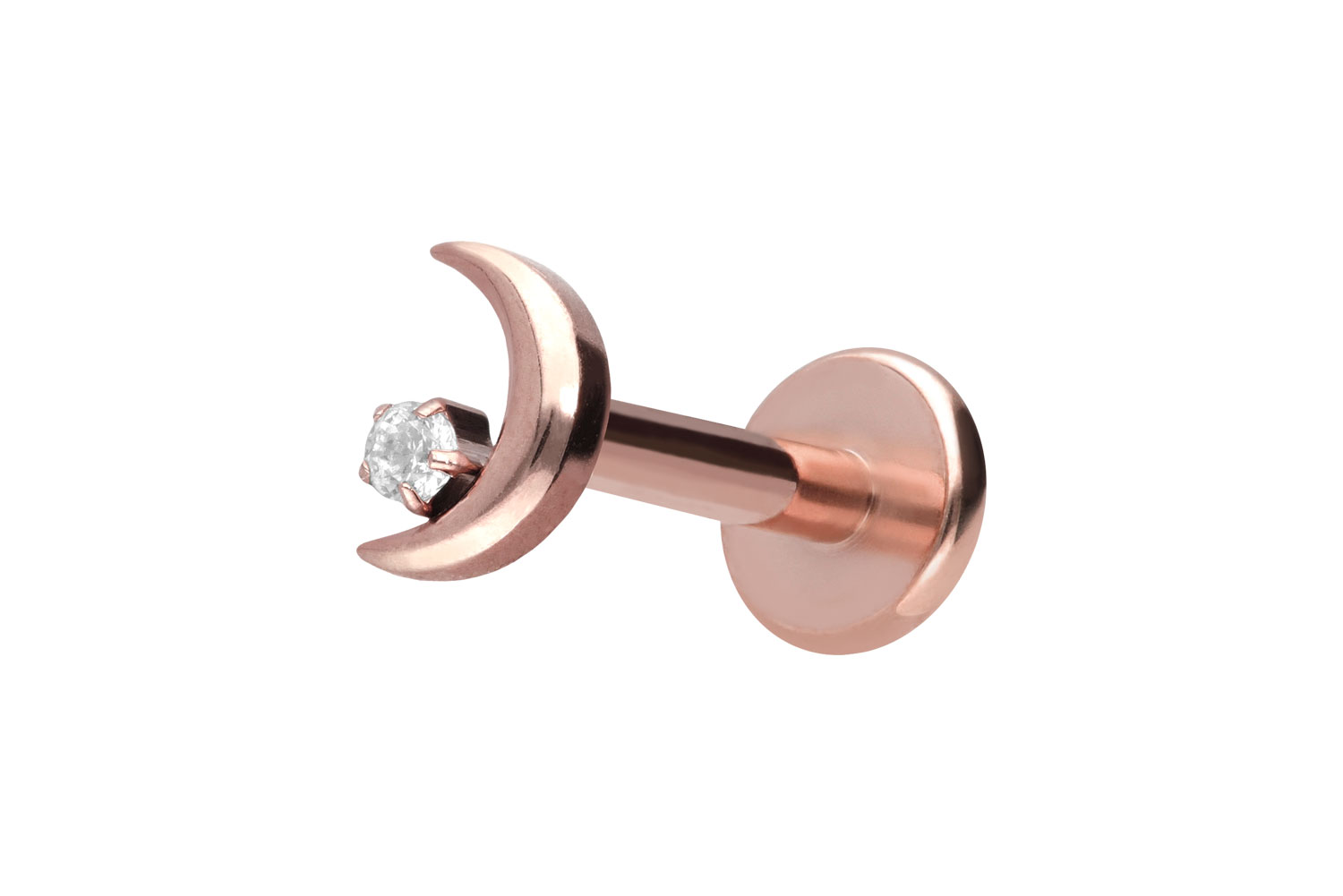 Titan Labret Piercing mit Push Fit MOND + KRISTALL
